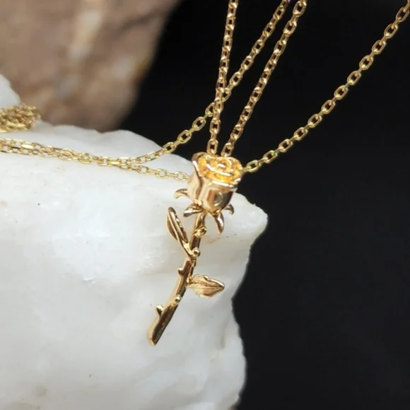 Minimalist Jewelry Dainty Rose pendant 14K Gold plated Hypoallergenic